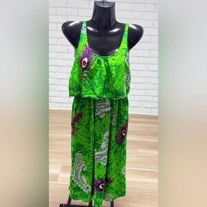 Green Peacock-Print Sleeveless Women's Dress